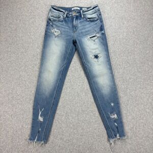 KanCan Mid-Rise Ankle Skinny Jeans Womens 25 Light Wash Distressed Raw Hem Faded